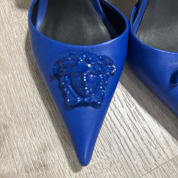 Versace Royal Blue Medusa Slingback Heels - Picture 2 of 5